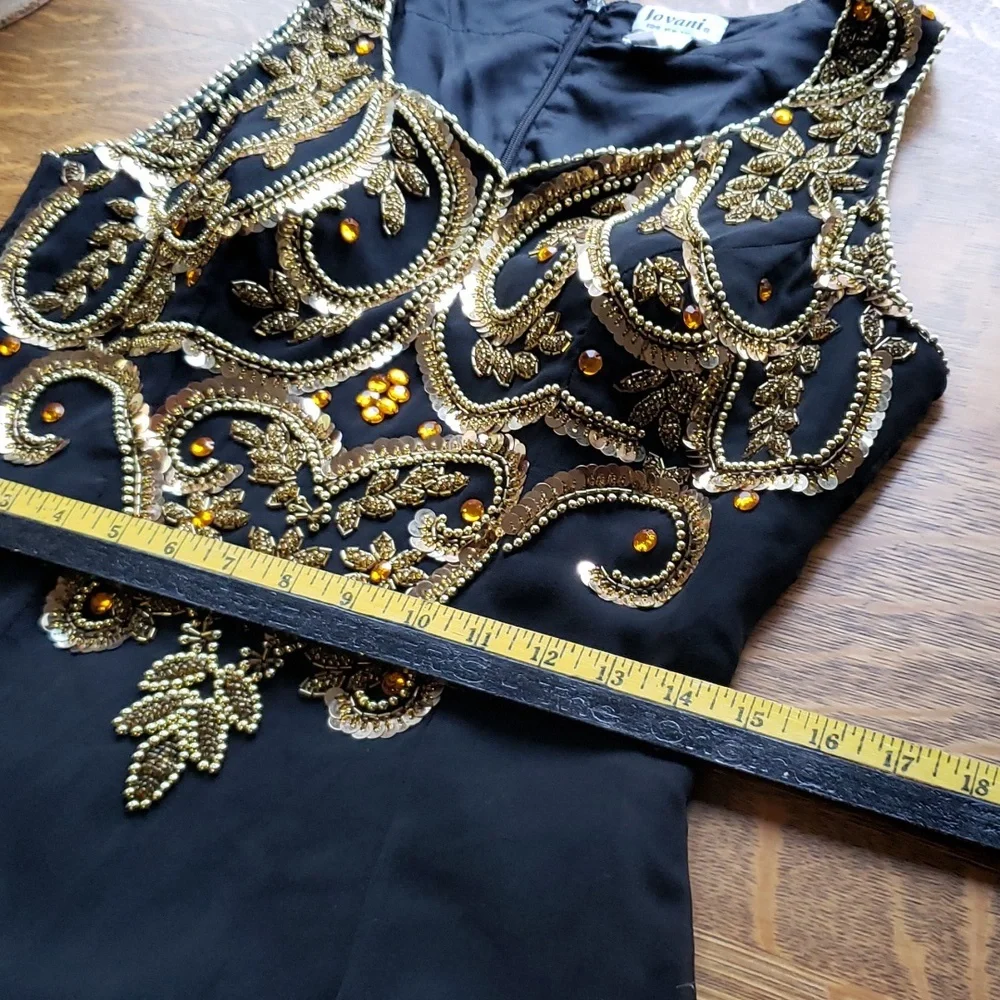Vtg Jovani black silk gown with gold sequin detail - Picture 8 of 13